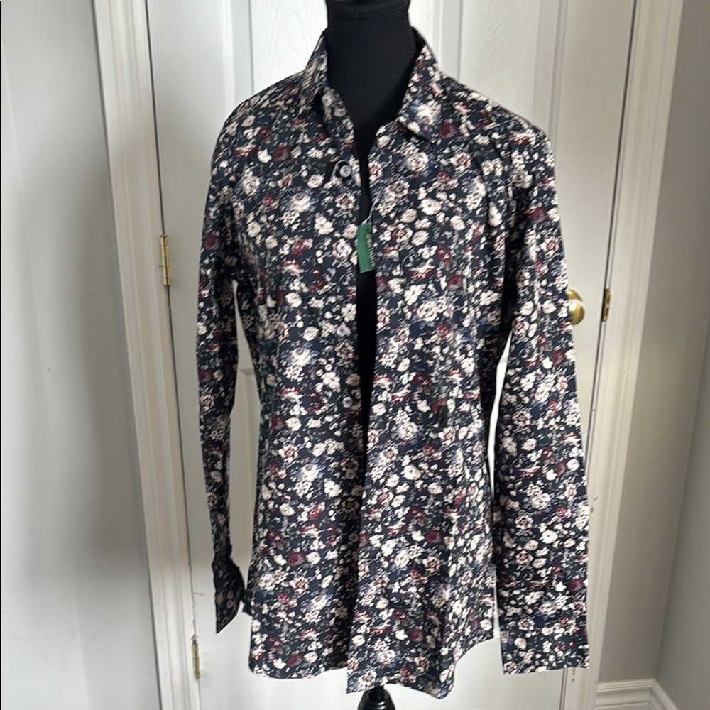 Black and White Dress Shirt with Floral Design